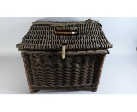 A Vintage Wicker Fishing Basket Containing Angling Accessories, to Include Keep Net, Reels etc
