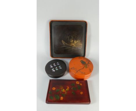 A Collection of Oriental Lacquerware to Include Tray and Three Boxes 