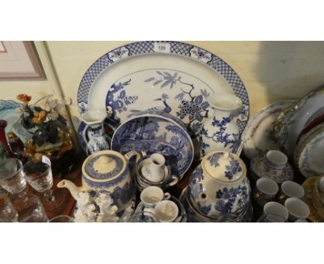 A Tray of Blue and White China to Include Meat Plate, Copeland Italian Bowl, Teapots etc
