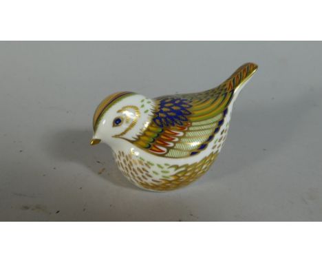 A Royal Crown Derby Wren Paperweight, Gold Button