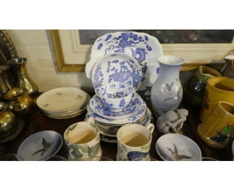 A Tray of Ceramics to Include Royal Copenhagen Seagull Vase, Mallard Pin Dishes, Monkey Ornament, Coalport and Grainger Drago