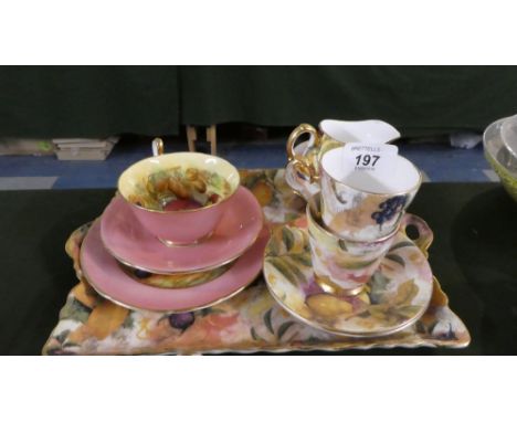 An Aynsley Orchard Gold Trio, Together with Fielding's Devon Ware China to Include Two Cups and Saucers, Sugar and Cream and 