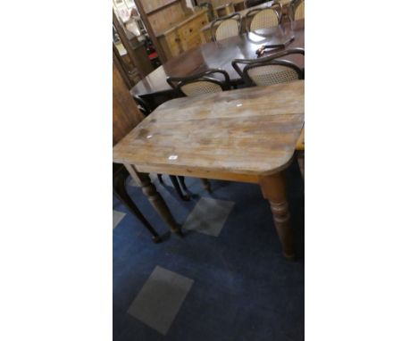 A Vintage Beech Kitchen Table of Rectangular Form on Turned Supports, 91cm long