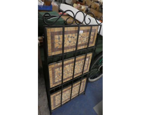 A Folding Three Shelf Plant Stand with Faux Mosaic Shelves, 58cm Wide