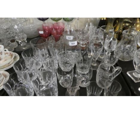 A Tray of Glassware to Include Six Whisky Glasses, Custard Glass, Tankards, Wine Glasses Etc