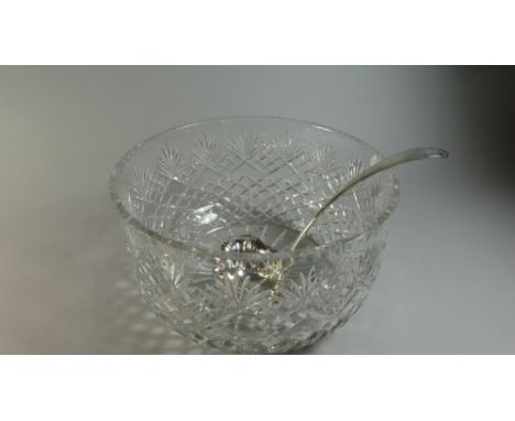 A Large Glass Punch Bowl and Silver Plated Ladle, 29cm Diameter 