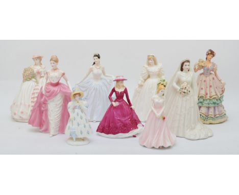A collection of porcelain figurines, makers to include - Coalport, Royal Worcester and wedgewood. CONDITION : Photos of the b