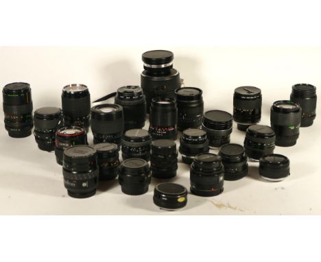 Twenty two camera lens, to include a Praktica 35mm-70mm f3.5-f4.5, a Tamron 35mm-70mm f3.5-f4.5, a Centon 28mm-70mm f3.5-f4.5