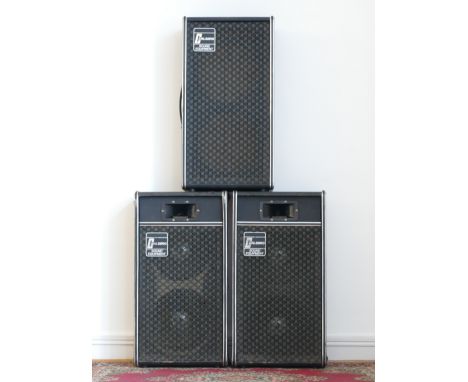 Two Carlsbro Sound Equipment speakers, 42 x 80 x 25cm, together with a matching speaker cabinet, together with a A SPL Sound 