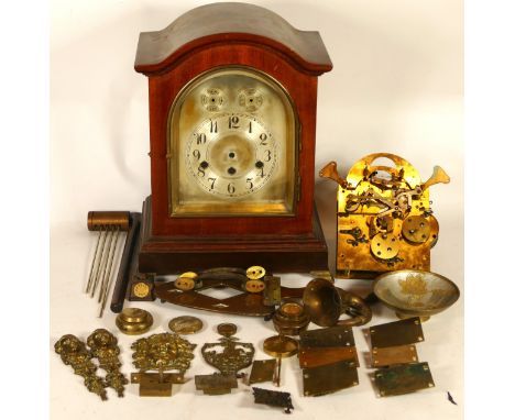 A collection of miscellaneous items, to include a mahogany tea caddy, an early 20th century bracket clock (spares or repair) 