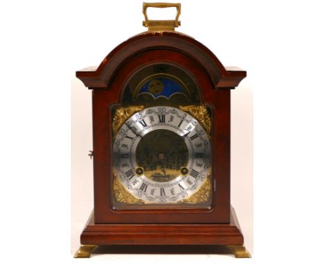 A Dutch mantel clock with moonphase 8 day movement stamped Franz Hermie, 25cm tall, together with a brass lantern clock by Ac