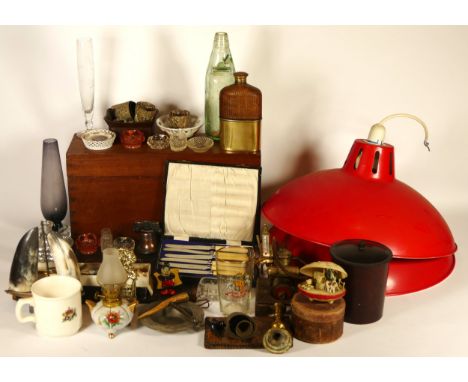 A collection of glassware, ceramics and cabinet pieces, to include a wooden box with technical drawing equipment, a Yorkshire