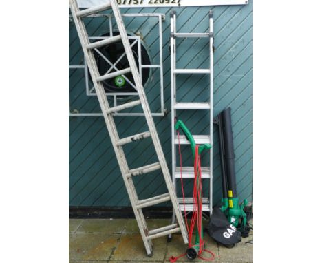 Three sets of aluminum step ladders, comprising of two Youngman 3-Way ladders and a Starmaster 400 pair, together with a Gard
