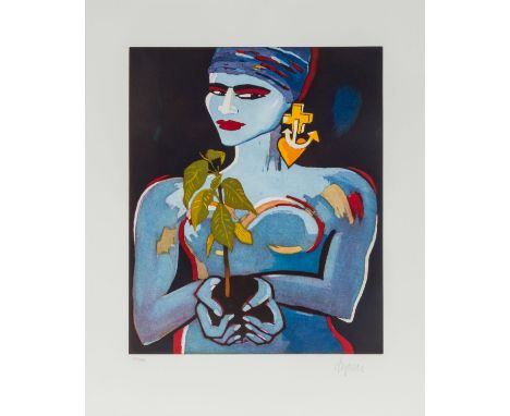 BACH, ELVIRA (1951) "Für dich" 2002 Farbradierung, sig., Ex. 75/150, Blattmaße, HxB: 83/69 cm. Rahmen, HxB: 90/76 cm.| BACH, 