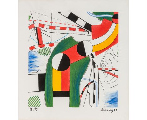 BRÜNING, PETER (1929-1970) "Ohne Titel" 1964 Farbserigraphie, Ex. 13/19, signiert unten rechts, HxB: ca. 70/65 cm. Oben links