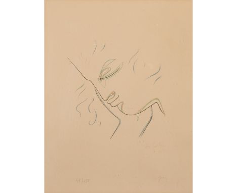 COCTEAU,JEAN (1889-1963) "Profil avec les Yeux fermés" 1957 Farblithographie, sig., Ex. 45/150, HxB: 58/44 cm. Altersspuren, 