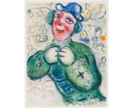 CHAGALL, MARC (1887-1985) "Der grüne Clown" 1967 Farblithographie auf Arches, aus der Buchausgabe von 250, WVZ 505, Blatt: 42