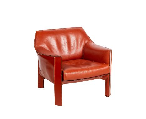 MARIO BELLINI, Sessel "Cab 415" Cassina, Mailand, Metallrohr, cognacfarbenes Leder, HxBxT: 81/93/81 cm. Alters-und Gebrauchss