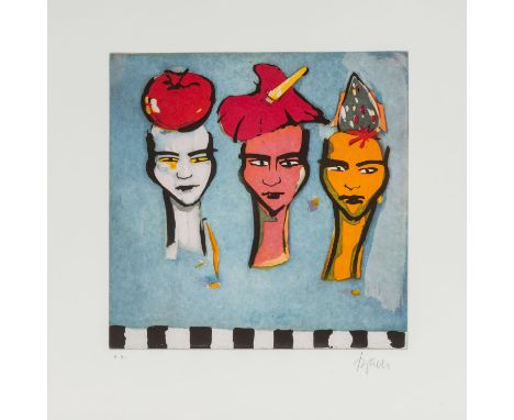 BACH, ELVIRA (1951) "Gut behütet" 2002 Radierung, E.A., sig., Darstellungsmaß, HxB: 34,5/34,5 cm. Rahmen, HxB: 57/57 cm. | BA