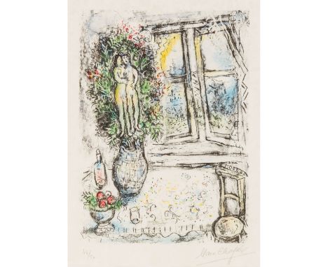 CHAGALL, MARC (1887-1985) "La fenêtre entrouverte" 1975. Lithografie, signiert und nummeriert, aus einer Auflage von 50 Exemp