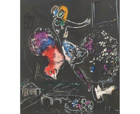 CHAGALL, MARC (1887-1985) "La Nuit à Paris" Farblithographie aus Derrière le miroir von 1954, HxB: 31/27 cm. Rahmen, HxB: 58/