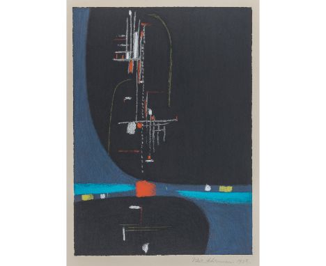 ACKERMANN, MAX (1887-1975), Abstraktion „An die Freude“, 1956, Farbserigrafie, Edition 100, im unteren Teil handschriftlich s