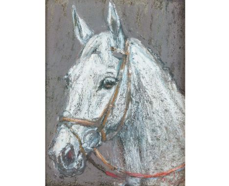 PHILIPP, KLAUS (1932-2023) "Pferdeportrait" Wachskreide und Ölpastell auf Papier, rechts unten signiert, HxB: ca. 17/13cm. Ra