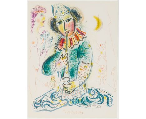 CHAGALL, MARC (1887-1985) "Der fötenspielender Clown" 1967 Farblithographie auf Arches, aus der Buchausgabe von 250, WVZ 527,