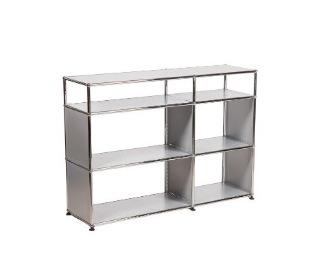 FRITZ HALLER "Regal" USM Haller, Münsingen, Metallrohr, verchromt, Metallblech, grau lackiert, HxBxT: 92/127/37 cm. Leichte A
