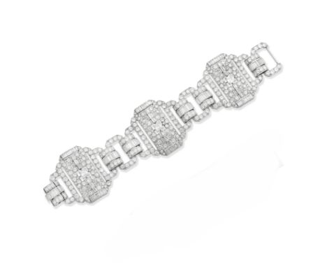 ART DECO DIAMOND BRACELET, CIRCA 1930Of openwork geometric design, pavé-set throughout with old brilliant and single-cut diam