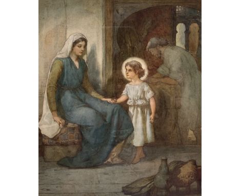 John Lawson (Scottish 1838-?): Mary and Jesus as a Boy with Joseph Working, watercolour illustration unsigned, inscribed on l