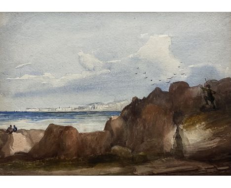 English School (19th century): Flamborough Head from Filey Brigg, watercolour indistinctly signed and dated 1857 verso 25cm x