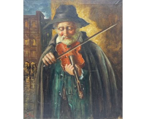 Continental School (Mid 20th century); Portrait of a Gentleman Playing the Violin, oil on canvas indistinctly signed 60cm x 5