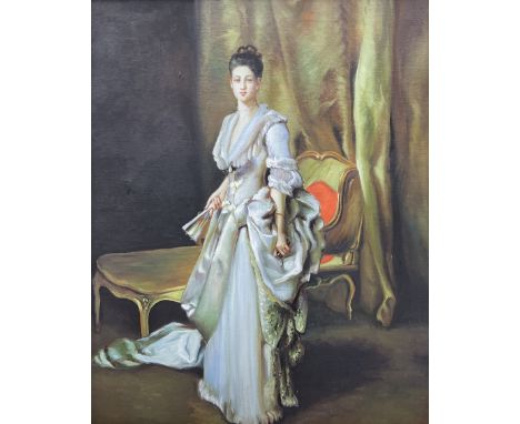 English School (20th century): Full Length Portrait of an Elegant Lady in Gown, oil on canvas unsigned 50cm x 40cm