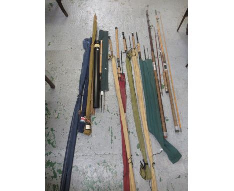 David Norwich, three piece fly rod in tube, together with a quantity of other miscellaneous vintage and later fishing rods 