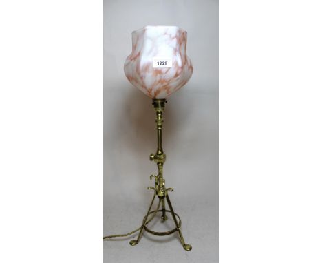 Pullman brass railway lamp with mottled shade (re-wired), circa 1900 