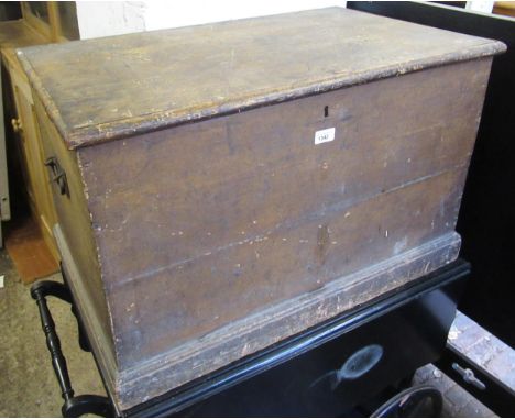 19th Century pine tool box with hinged cover and iron carrying handles 