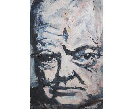 Mid 20th Century, oil on board, portrait of Sir Winston Churchill, indistinctly signed, 32 x 28cm 