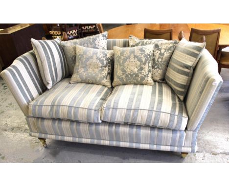 Modern David Gundry Knole type drop-end sofa with loose cushions, on square shaped supports with heavy brass castersBlue and 