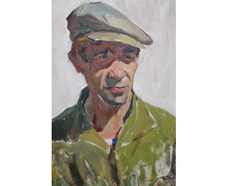 Krotkov, monogrammed oil on card, portrait of a gentleman in a cloth cap, dated '65, 39 x 29cm 