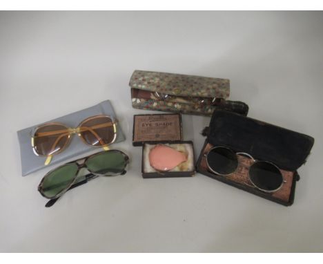 Miscellaneous vintage sunglasses, lorgnettes and an eye shade etc. 