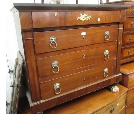 Reproduction French mahogany commode chest, the black marble top above four drawers, raised on gilt claw front supports, 98 x