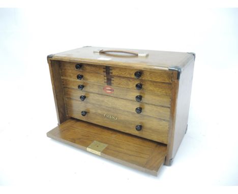 20th Century Moore & Wright of Sheffield, oak tool chest with removable front enclosing fitted interior, 29cm high x 44cm wid
