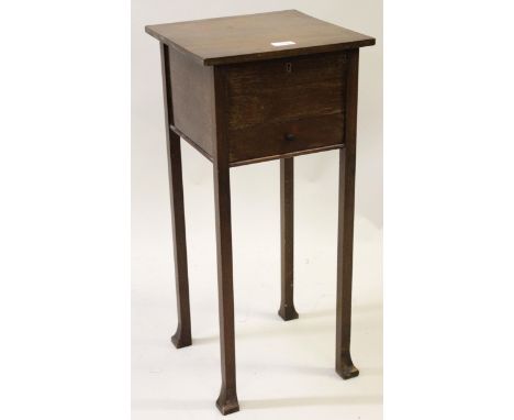 Small Edwardian mahogany and crossbanded work table, together with a small barley twist column lamp standard and a folding to
