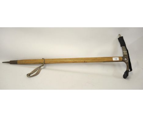 20th Century steel and oak shafted ice axe by MOD.Stadler, with original safety straps 