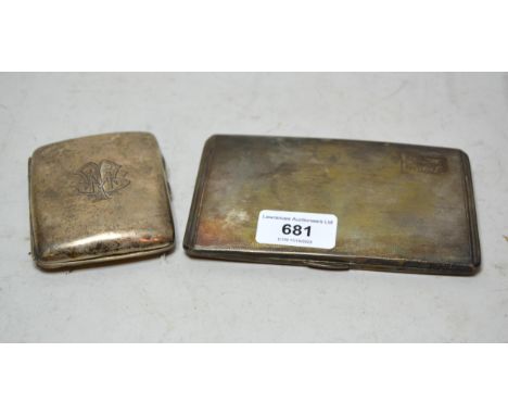 Birmingham silver double cigarette case with engine turned decoration and another silver cigarette case (at fault), 9oz t 