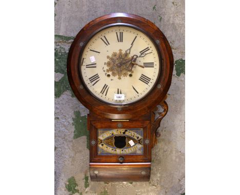 19th Century inlaid drop-dial wall clock and another mahogany cased drop-dial wall clock with single train fusee movement 