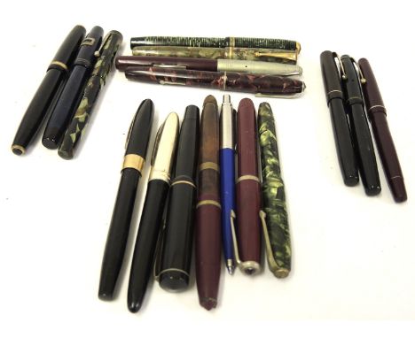 Collection of vintage fountain pens by Tallon, Osmia, Conway Stewart, Osmiroid, Parker, Sheaffer , Swan and Wyvern 