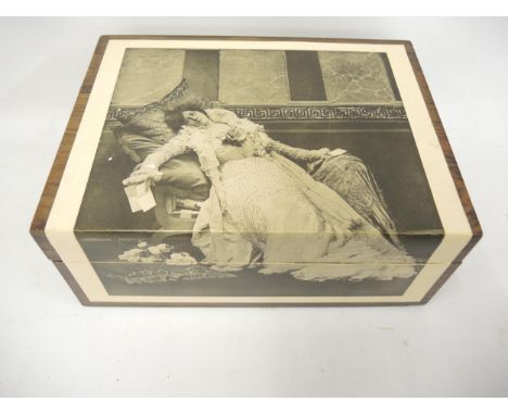 19th Century box mounted with a black and white print possibly of Ellen Terry 