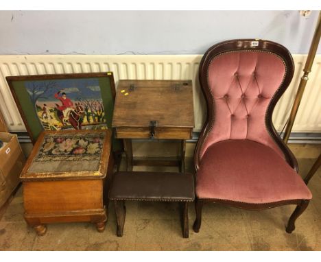 School desk, fire screen, commode etc.